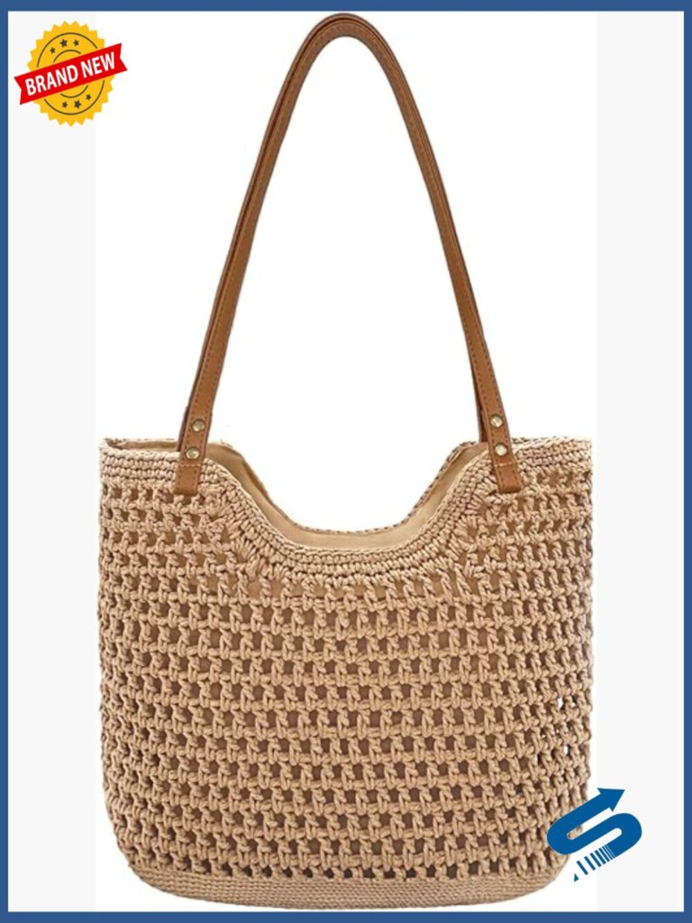 Straw Tote Bag Women Woven Beach Summer Shoulder Bag with Zipper